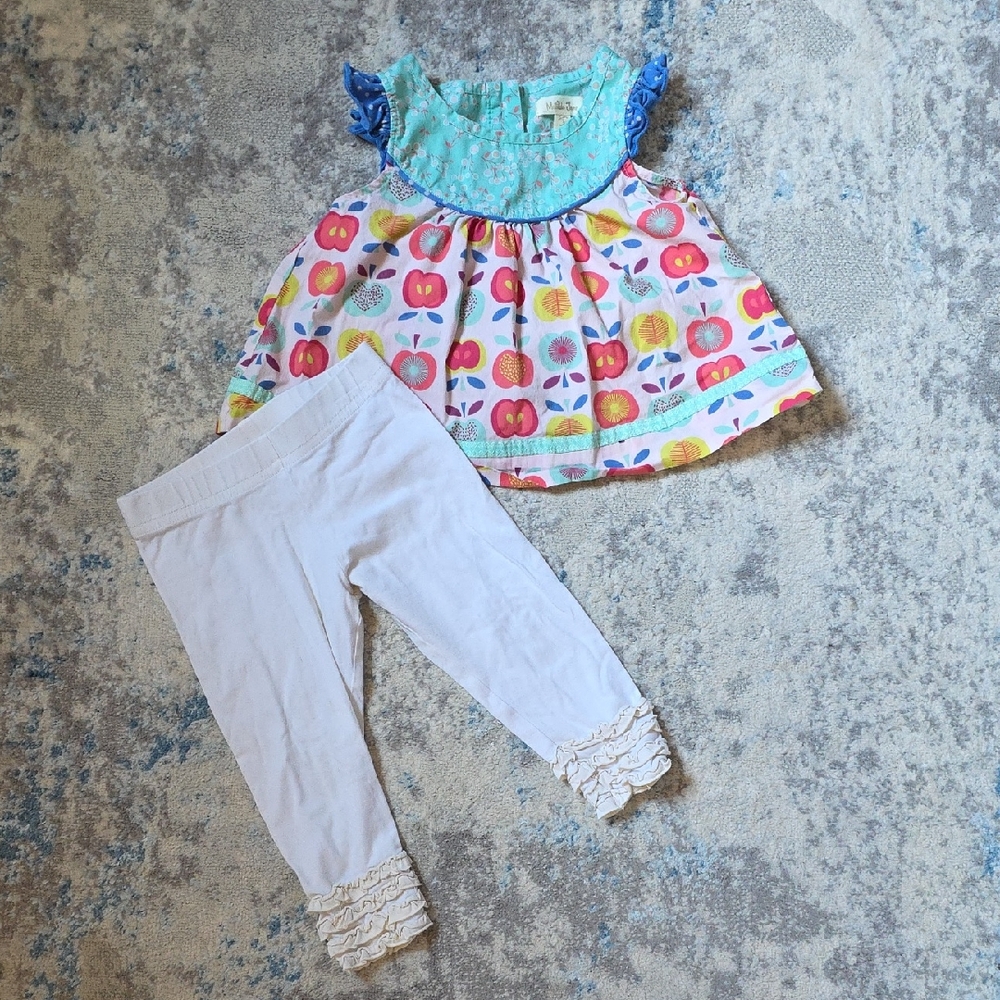 Matilda Jane Size 2 Apple Lucia Shabby Shirt And Ruffle‎ Leggings Outfit